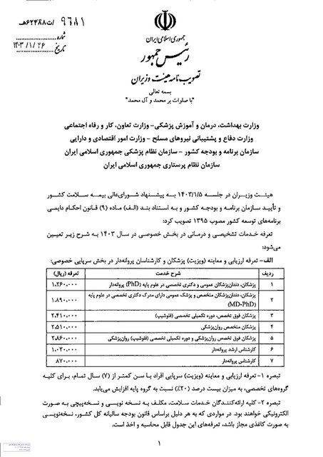 تعرفه های پزشکی اعلام شد .