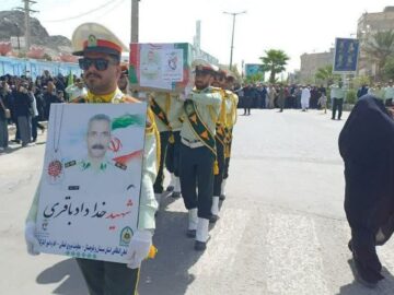 وداع باشکوه با شهید مدافع امنیت سراوان در پایتخت وحدت اسلامی