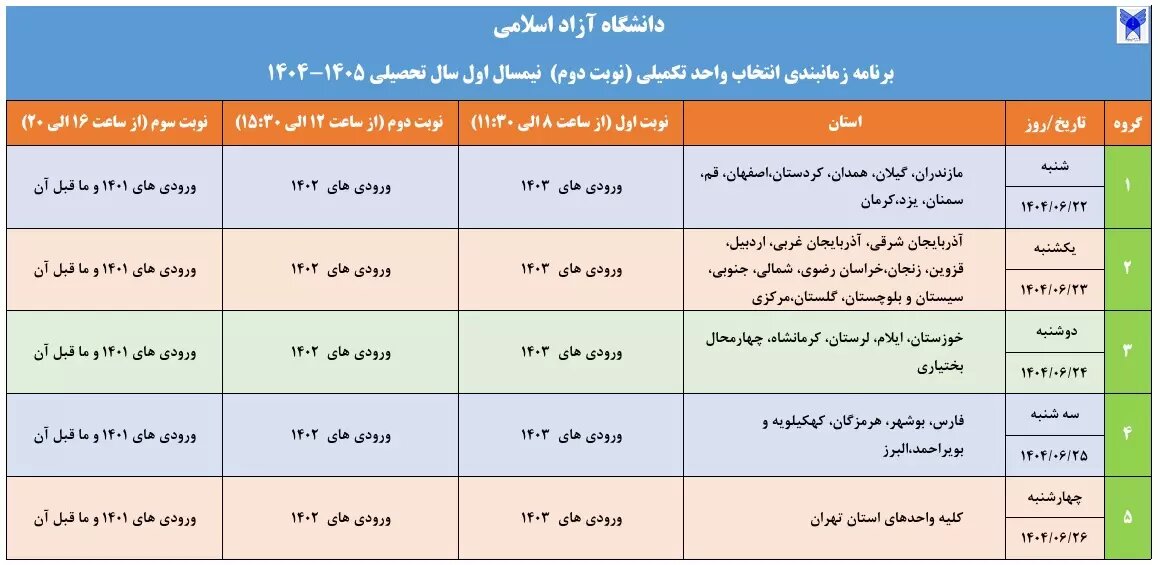 جزئیات انتخاب واحد نوبت دوم دانشگاه آزاد اسلامی اعلام شد