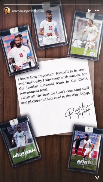 آرزوی موفقیت ساپینتو برای تیم ملی فوتبال ایران در فینال کافا + عکس