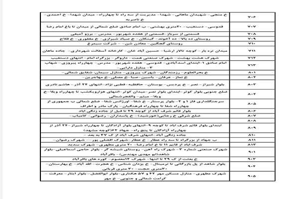 جدول زمان بندی قطعی برق شهر کرمان در روز سه شنبه ۲۵ شهریور